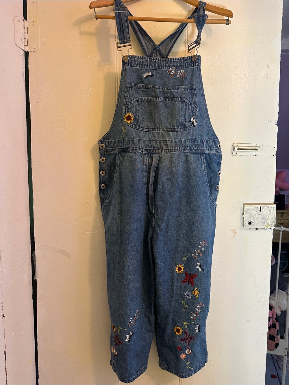 Embroidered Blue Denim Women's Straight-Leg Overalls